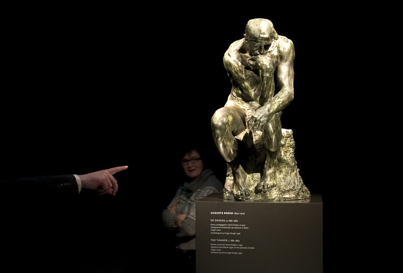 De Denker beeld - Rodin bronzen sculptuur - Handgemaakt - 20 cm hoog