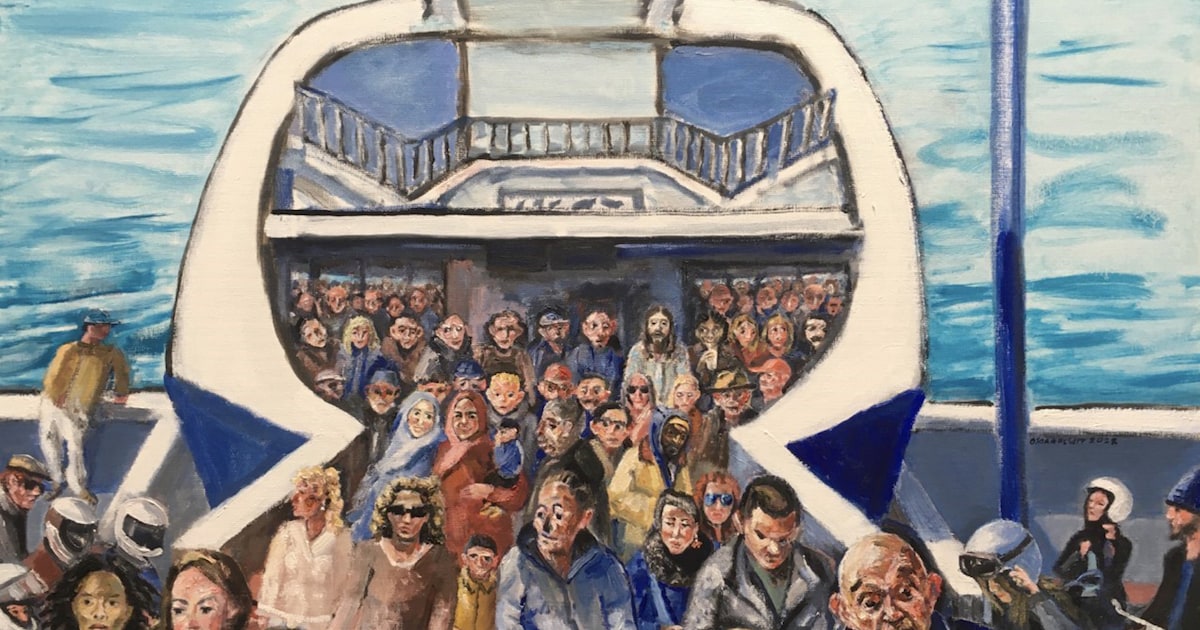 Jezus op de pont naar Noord: kunstenaar Oscar de Wit (90) verstopt kleine details in zijn schilderij