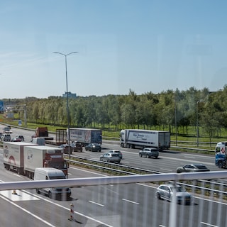 Accident involving overturned truck on A9 near Amstelveen, driver taken to hospital