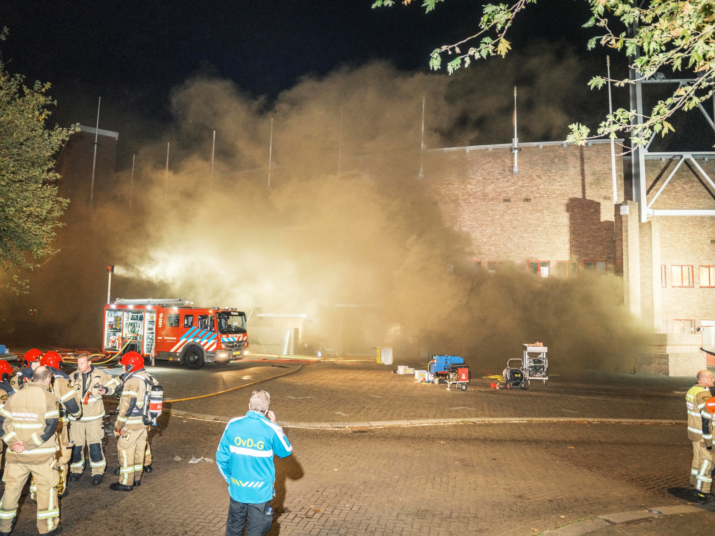Smoke and soot damage at the Olympic Stadium after major fire ...